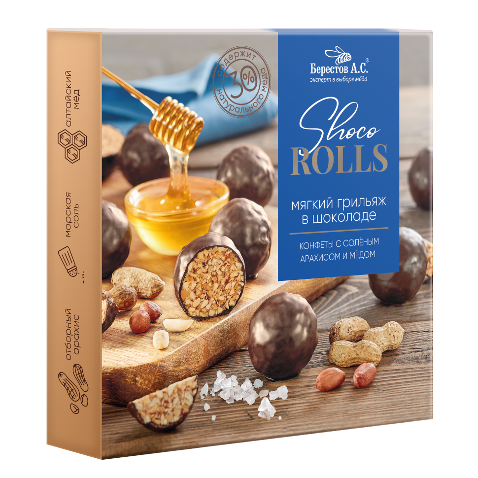  Берестов Shoco Rolls конфеты с арахисом, солью и медом, 135г   в Клину