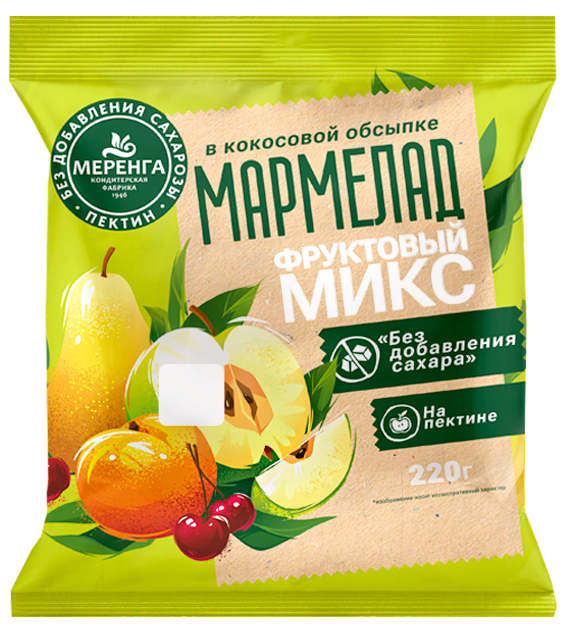 №1 Меренга Мармелад без сахара в кокосовой обсыпке Фруктовый микс, 220г   в Клину
