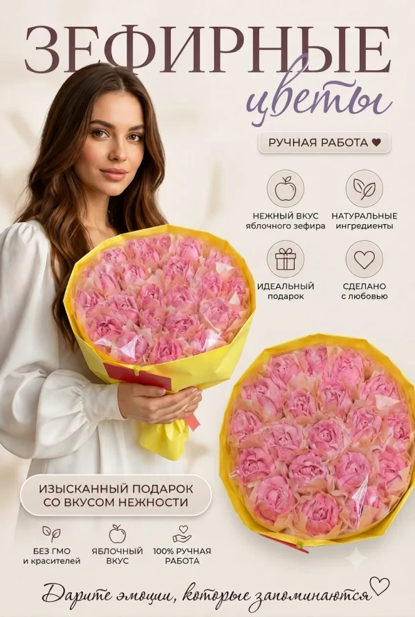 №3 Букет Зефирный Размер XL розовый,350г(цвет упаковочного материала может отличаться от фото на сайте) в Клину