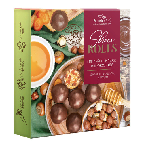  Берестов Shoco Rolls конфеты с фундуком, цукатами моркови  и медом 135г  в Клину